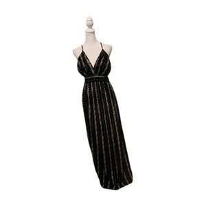 Angie Maxi Baby Doll Dress Womens Large Black Floral Deep V Criss Cross Straps